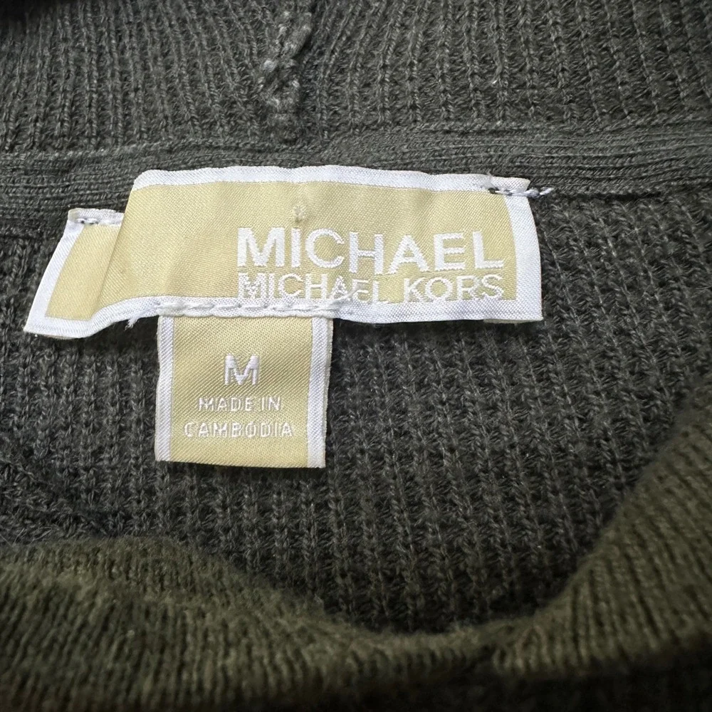 Michael Kors Waffle Knit Hoodie M Olive Green Logo Pullover Quite Luxury Preppy